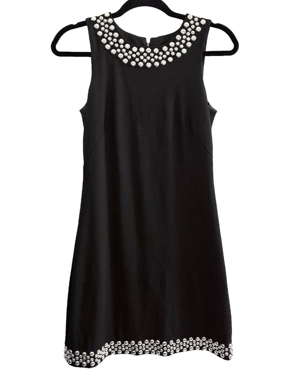 TRINIA TURK Women Mini Sleeveless Silver Stud‎ Zip Back Dress Sz 0 Black 51-19